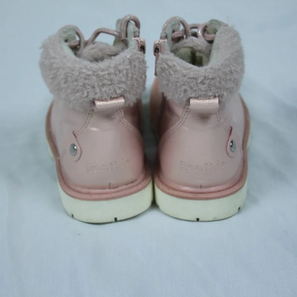 Dream Pairs Kids Girls Pink Metallic Lace‎ Up Fur Trim Winter Boots Size 10